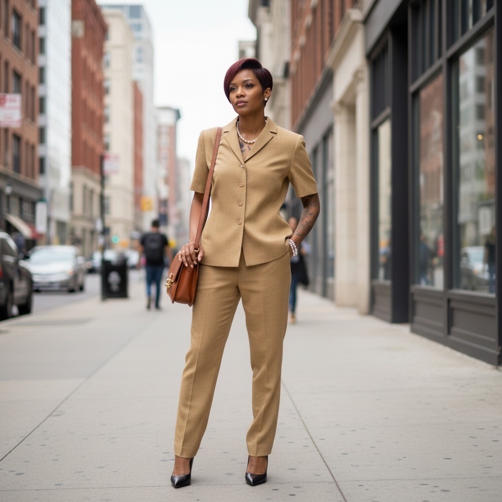 Travis Ayers Elegant Camel Pantsuit☑️